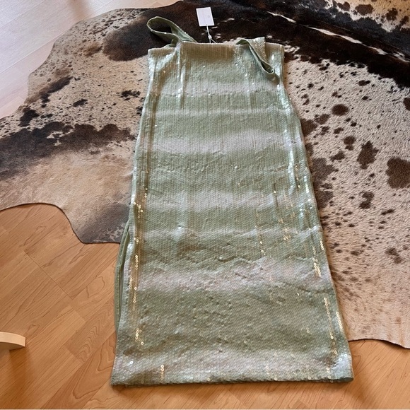 CAROLINE CONSTAS NWT Mint Green Ombre Sequin V-Neck Sleeveless Midi Dress Size M - Picture 12 of 12
